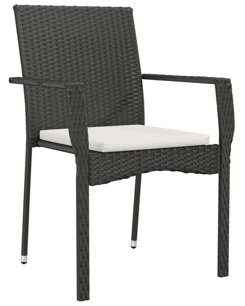 7 részes fekete polyrattan kerti étkezőgarnitúra párnával