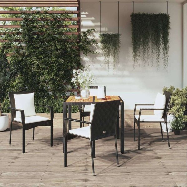 Polyrattan Kerti Étkezőgarnitúra - 5 részes - Fekete