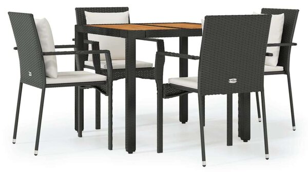 Polyrattan Kerti Étkezőgarnitúra - 5 részes - Fekete