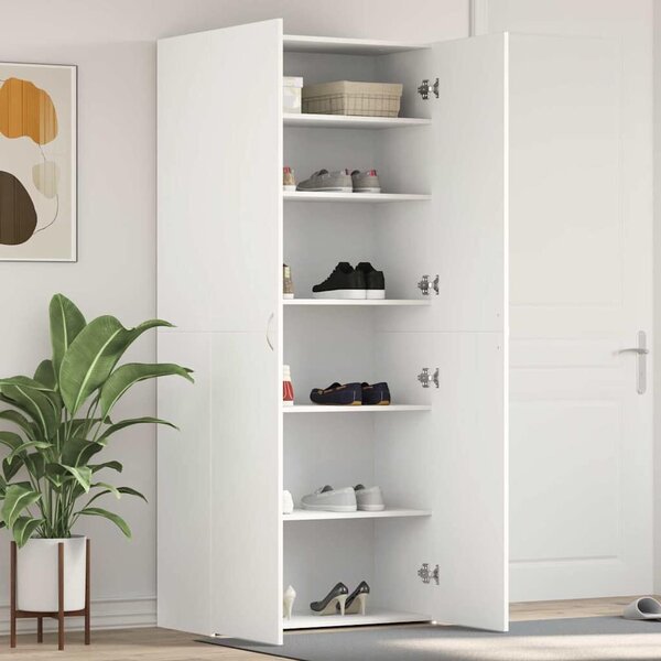 VidaXL Cipőszekrény polcokkal ajtóval Fehér 80 x 35.5 x 180 cm Faanyag