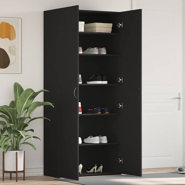 VidaXL Cipőszekrény polcokkal Fekete 80 x 35.5 x 180 cm Faanyag