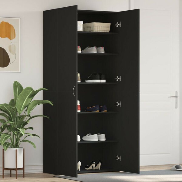 VidaXL Cipőszekrény polcokkal Fekete 80 x 35.5 x 180 cm Faanyag