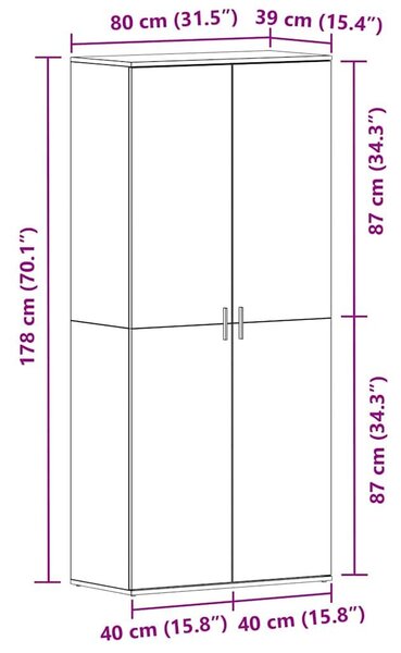 VidaXL Cipőszekrény ajtóval Fehér 80 x 39 x 180 cm Faanyag