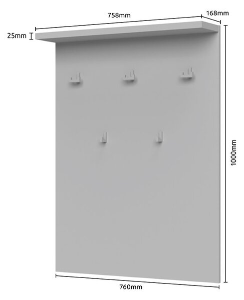 Előszoba panel, 4 akasztóval, 76 cm, magasfényű fehér - BRILLANCE