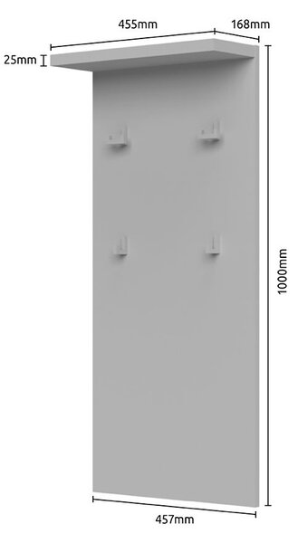 Előszoba panel, 4 akasztóval, 46 cm, magasfényű fehér - BRILLANCE