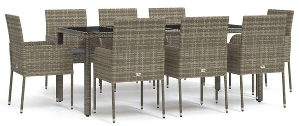 9 részes szürke polyrattan kerti étkezőgarnitúra párnával