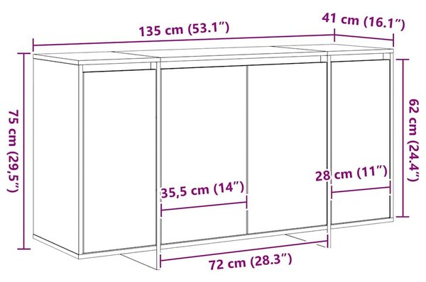 VidaXL Széf Fehér 135 x 41 x 69 cm Faanyag