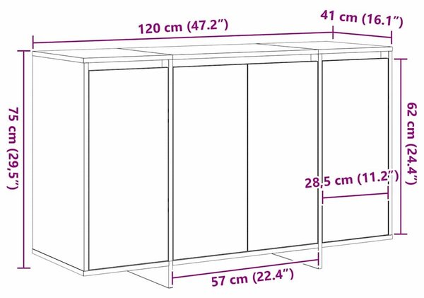 VidaXL Széf Beton szürke 120 x 41 x 75 cm Faanyag