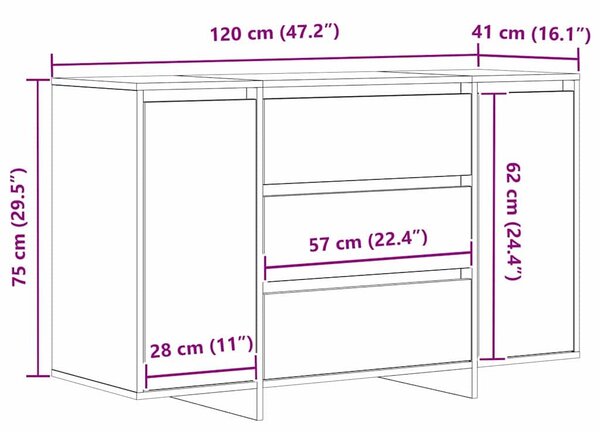 VidaXL Széf fiókkal Fehér 120 x 41 x 75 cm Faanyag