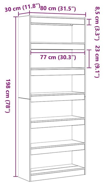 VidaXL Könyvszekrény polcokkal Beton szürke 80 x 30 x 198 cm Faanyag