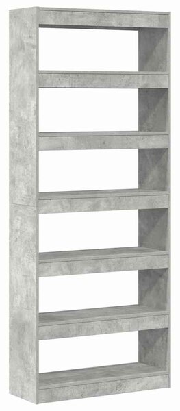 VidaXL Könyvszekrény polcokkal Beton szürke 80 x 30 x 198 cm Faanyag