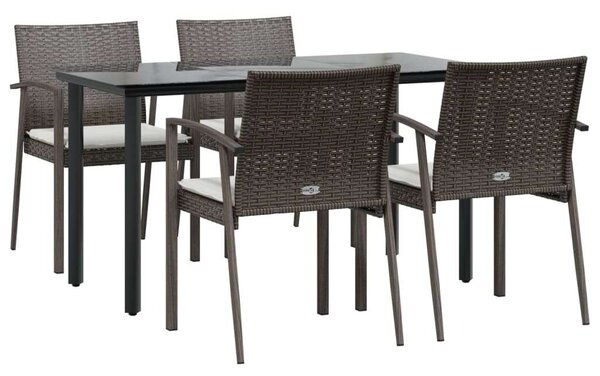 VidaXL 5-részes polyrattan és acél kerti étkezőgarnitúra párnával