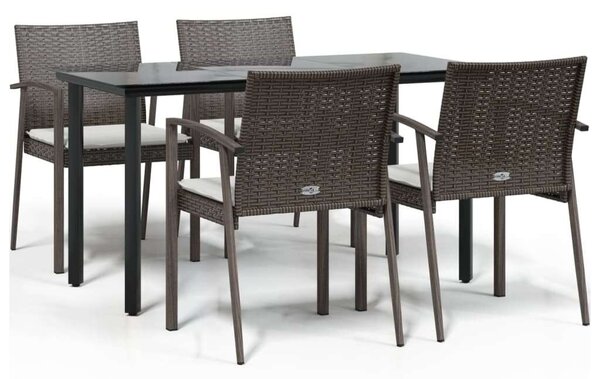 VidaXL 5-részes polyrattan és acél kerti étkezőgarnitúra párnával