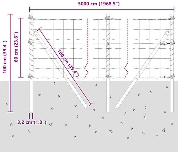 VidaXL Kültéri Euro Kerítés Talaj Rögzítő 50 x 0,6 m Horganyzott Acél