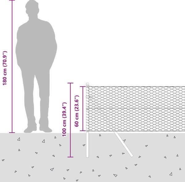 VidaXL Hatszögletű kerítés talajrögzítő 50 x 0,6 m PVC-bevonatos acél
