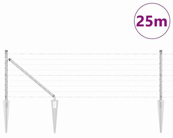 VidaXL Kerítés oszlopokkal Ezüst 0,4 x 25 m Acél