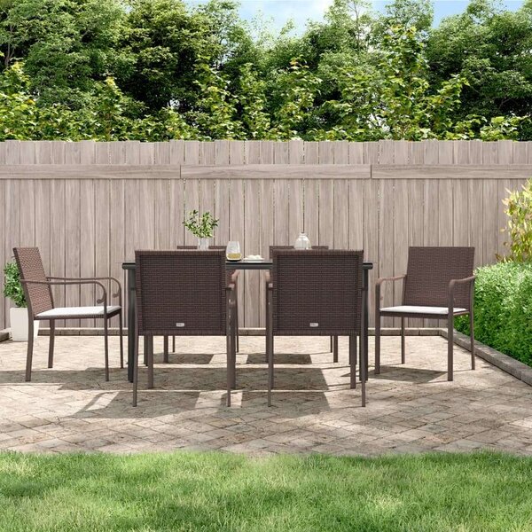 VidaXL 7-részes polyrattan és acél kerti étkezőgarnitúra párnával