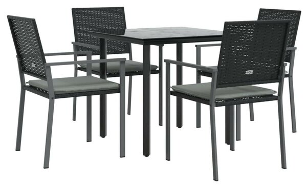 VidaXL 5-részes polyrattan és acél kerti étkezőgarnitúra párnával