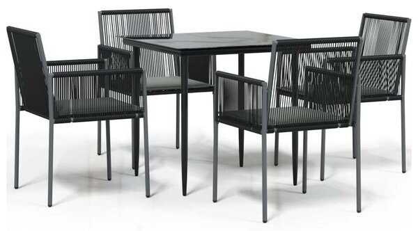 VidaXL Kerti Étkezőgarnitúra - 5 részes - Fekete Polyrattan