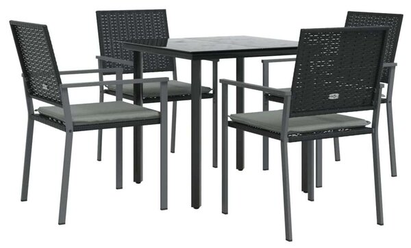 VidaXL 5-részes polyrattan és acél kerti étkezőgarnitúra párnával