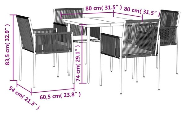 VidaXL Kerti Étkezőgarnitúra - 5 részes - Fekete Polyrattan