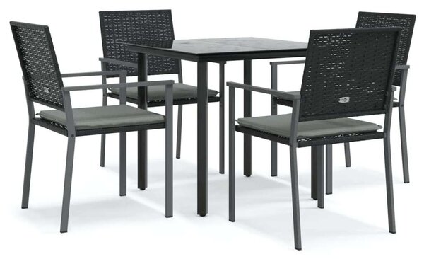 VidaXL 5-részes polyrattan és acél kerti étkezőgarnitúra párnával