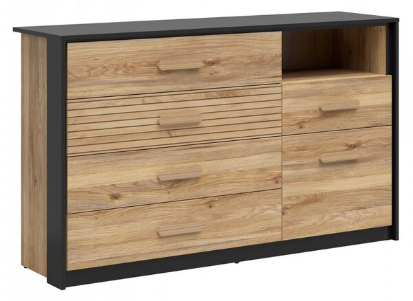 Komód Livdela 103, Laminált forgácslap, 90x151x41cm, Fekete, Világos tölgy