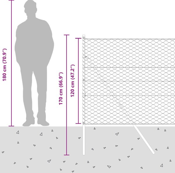 VidaXL Hatszögletű kerítés talajrögzítő 50 x 1,2 m PVC-bevonatos acél