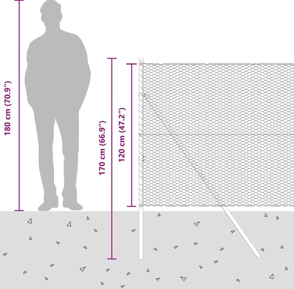VidaXL Hatszögletű kerítés talajrögzítő 100 x 1,2 m PVC-bevonatos acél