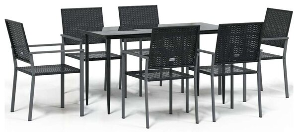 VidaXL 7-részes polyrattan és acél kerti étkezőgarnitúra