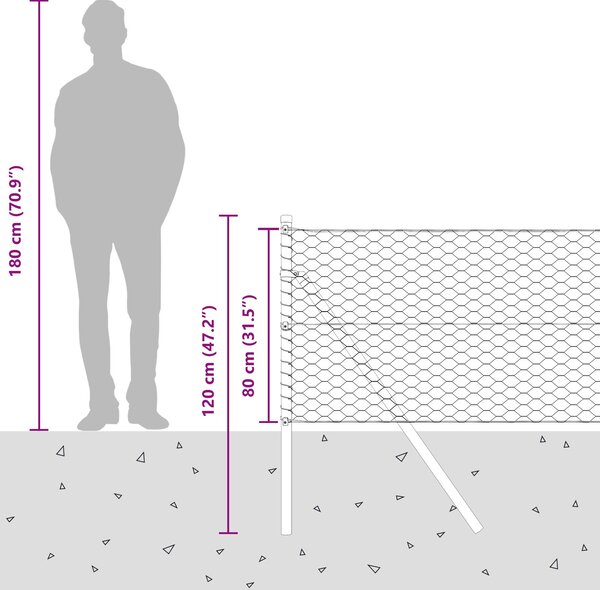 VidaXL Hatszögletű kerítés talajrögzítő 50 x 0,8 m PVC-bevonatos acél