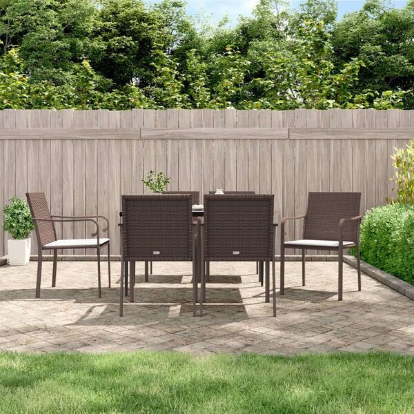 VidaXL 7-részes polyrattan és acél kerti étkezőgarnitúra párnával