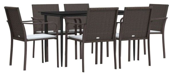 VidaXL 7-részes polyrattan és acél kerti étkezőgarnitúra párnával