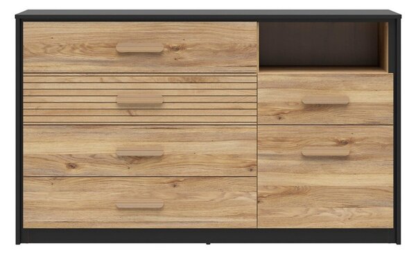Komód Livdela 103, Laminált forgácslap, 90x151x41cm, Fekete, Világos tölgy