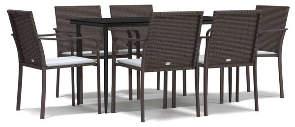 VidaXL 7-részes polyrattan és acél kerti étkezőgarnitúra párnával