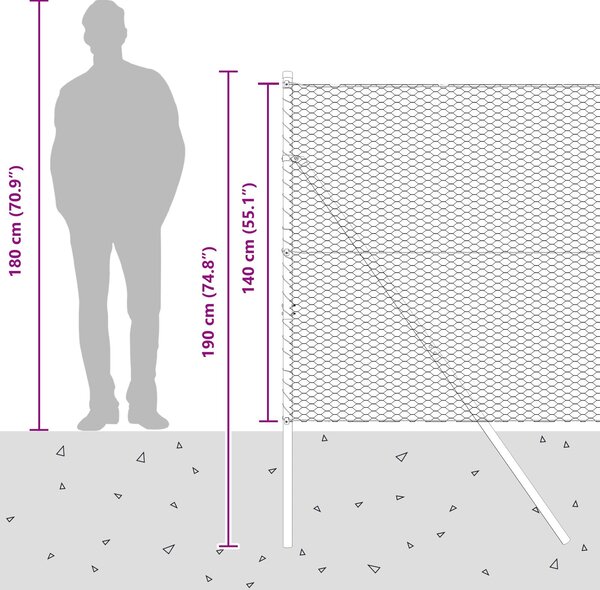 VidaXL Hatszögletű kerítés talajrögzítő 50 x 1,4 m PVC-bevonatos acél