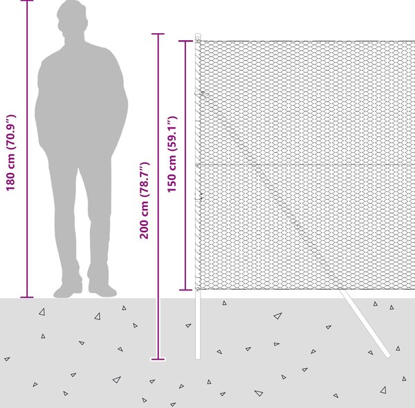VidaXL Hatszögletű kerítés talajrögzítő 50 x 1,5 m PVC-bevonatos acél