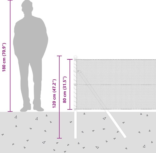 VidaXL Hatszögletű kerítés talajrögzítő 100 x 0,8 m PVC-bevonatos acél