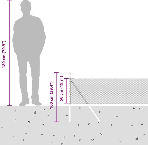 VidaXL Hatszögletű kerítés talajrögzítő 100 x 0,5 m PVC-bevonatos acél