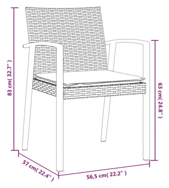 VidaXL 5-részes polyrattan és acél kerti étkezőgarnitúra párnával