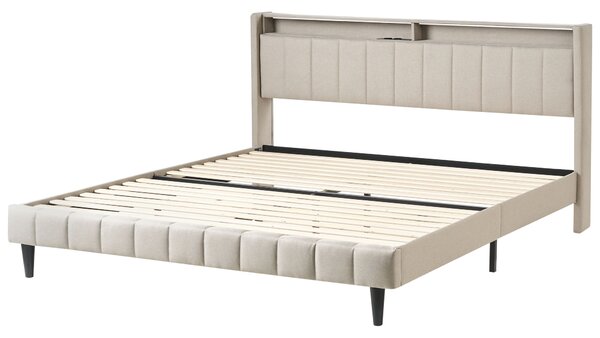 Ágy LED világítással BEAULIEU 180 x 200 cm Ágyneműtartóval USB porttal Bézs