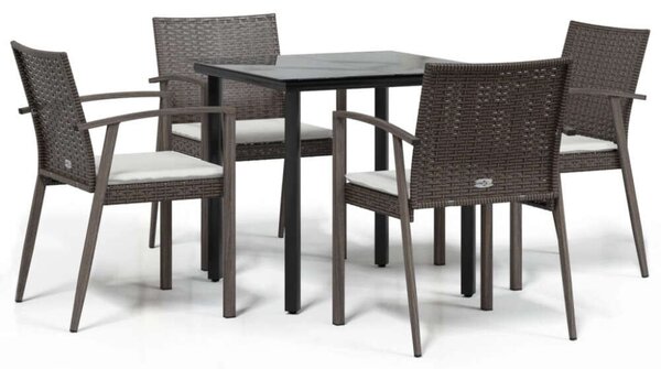 VidaXL 5-részes polyrattan és acél kerti étkezőgarnitúra párnával