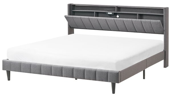 Ágy LED világítással BEAULIEU 180 x 200 cm Ágyneműtartóval USB porttal Sötétszürke