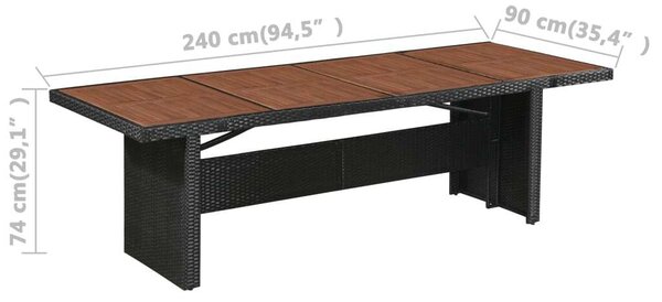 VidaXL 9-részes fekete polyrattan kültéri étkezőszett párnákkal