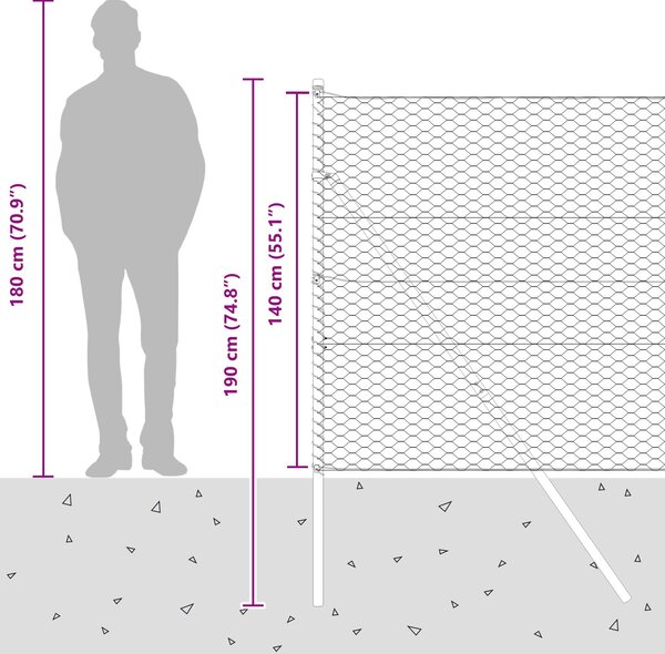 VidaXL Hatszögletű kerítés talajrögzítő 100 x 1,4 m PVC-bevonatos acél