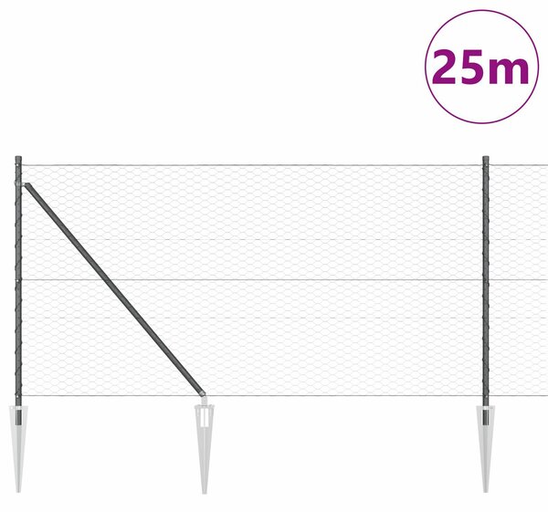 VidaXL Hatszögletű kerítés oszlopokkal 25 x 1 m PVC-bevonatos acél