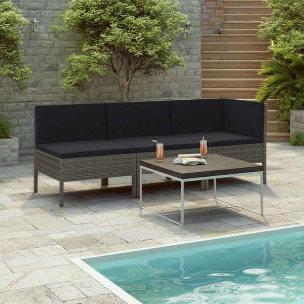 VidaXL Polyrattan Kerti Ülőgarnitúra - 3 részes - Szürke