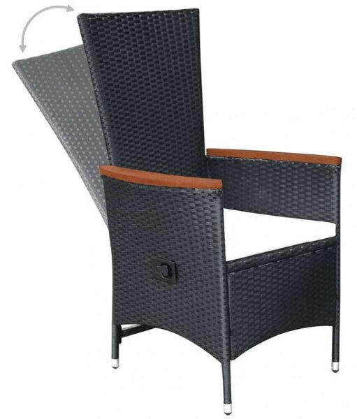 VidaXL 9-részes fekete polyrattan kültéri étkezőszett párnákkal