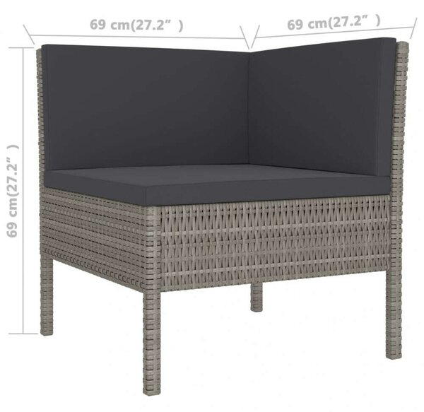 VidaXL Polyrattan Kerti Ülőgarnitúra - 3 részes - Szürke