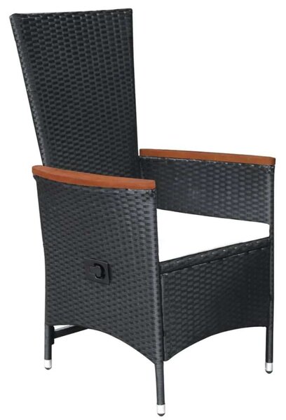 VidaXL 9-részes fekete polyrattan kültéri étkezőszett párnákkal